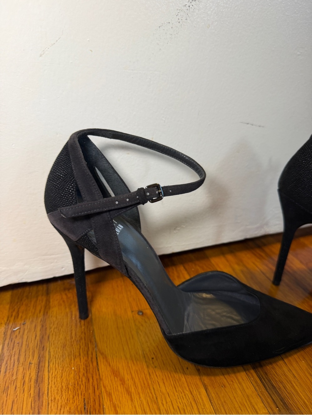 Stuart Weitzman Black Suede Pointed Ankle-Strap Pumps - Picture 5 of 9